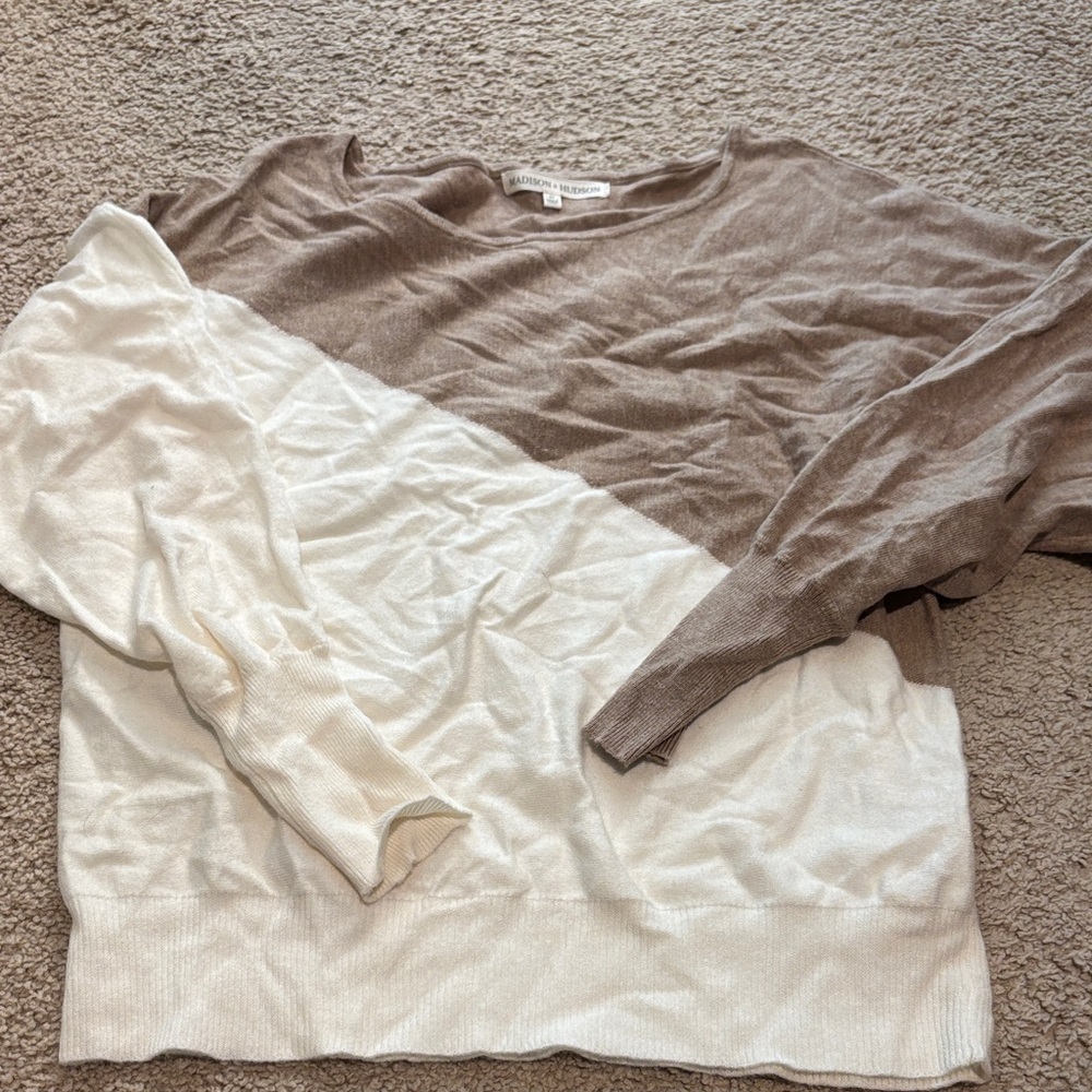 Two-Tone Brown and Cream Sweater